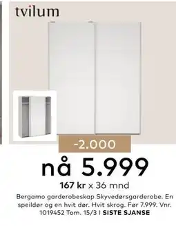 Skeidar Bergamo garderobeskap tilbud