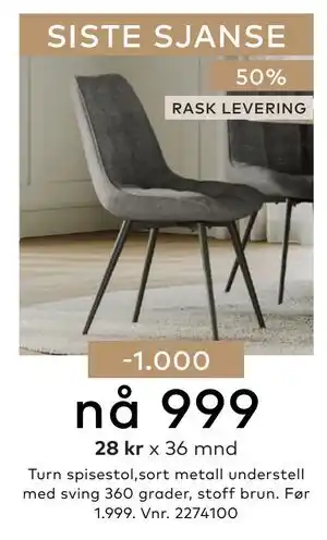 Skeidar Turn spisestol tilbud