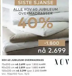 Skeidar XOV 60 JUBILEUM OVERMADRASS tilbud