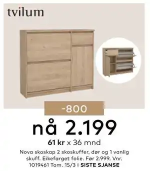 Skeidar Nova skoskap 2 skoskuffer tilbud