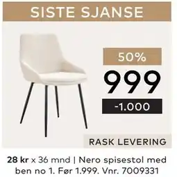 Skeidar Nero spisestol tilbud