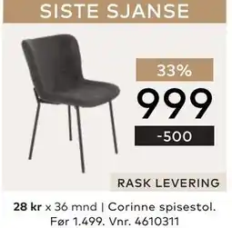 Skeidar Corinne spisestol tilbud