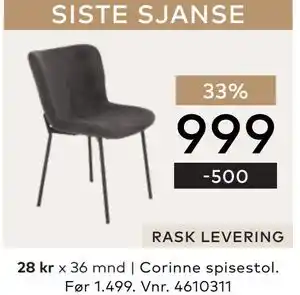 Skeidar Corinne spisestol tilbud