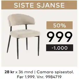 Skeidar Camaro spisestol tilbud