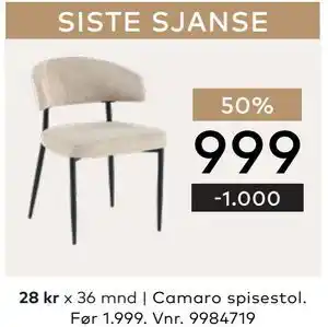 Skeidar Camaro spisestol tilbud