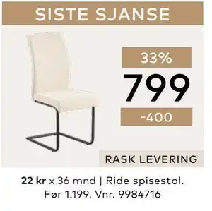 Skeidar Ride spisestol tilbud