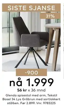 Skeidar Glenda spisestol tilbud