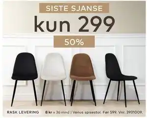 Skeidar Venus spisestol tilbud