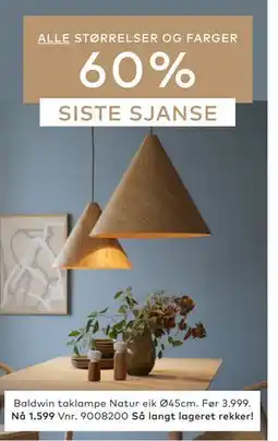 Skeidar Baldwin taklampe tilbud