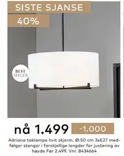Skeidar Adriana taklampe tilbud
