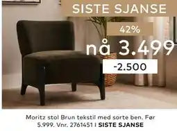 Skeidar Moritz stol Brun tekstil med sorte ben tilbud