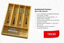 Clas Ohlson Bestikkskuff i bambus 25,5 x 36 x 5,5 cm tilbud