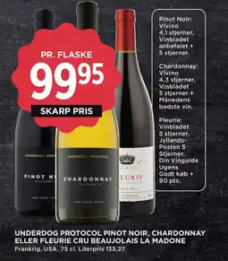 Meny Underdog protocol pinot noir, chardonnay eller fleurie cru beaujolais lá madone tilbud