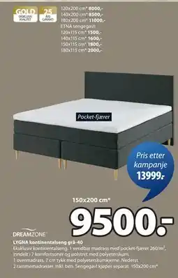 JYSK LYGNA kontinentalseng grå-40 tilbud