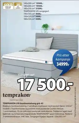 JYSK TEMPRAKON LYA kontinentalseng grå-42 tilbud