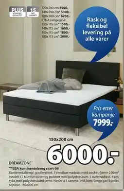 JYSK TYSSA kontinentalseng svart-08 tilbud