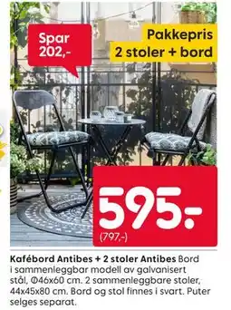 Rusta Kafébord Antibes + 2 stoler Antibes tilbud