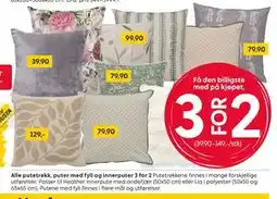 Rusta Alle putetrekk, puter med fyll og innerputer 3 for 2 tilbud