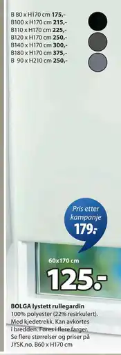 JYSK BOLGA lystett rullegardin tilbud
