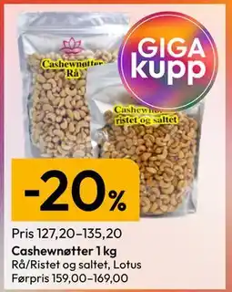 Gigaboks Cashewnøtter 1 kg tilbud