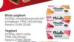 Meny Biola yoghurt tilbud