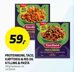 Bunnpris PROTEINBOWL TACO, KJØTTDEIG & RIS OG KYLLING & PASTA tilbud
