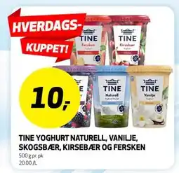 Bunnpris TINE YOGHURT NATURELL, VANILJE, SKOGSBÆR, KIRSEBÆR OG FERSKEN tilbud