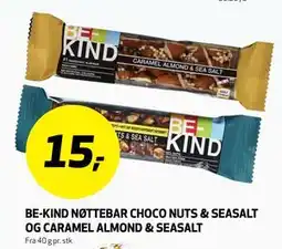 Bunnpris BE-KIND NØTTEBAR CHOCO NUTS & SEASALT OG CARAMEL ALMOND & SEASALT tilbud