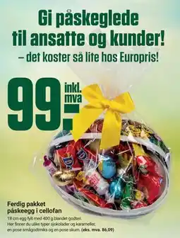 Europris Ferdig pakket påskeegg i cellofan tilbud