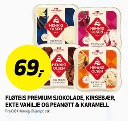 Bunnpris FLØTEIS PREMIUM SJOKOLADE, KIRSEBÆR, EKTE VANILJE OG PEANØTT & KARAMELL tilbud