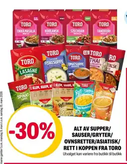 Coop Extra Alt av supper/ sauser/gryter/ ovnsretter/asiatisk/ rett i koppen fra Toro tilbud