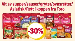 Coop Extra Alt av supper/sauser/gryter/ovnsretter/ Asiatisk/Rett i koppen fra Toro tilbud