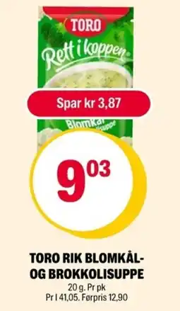 Coop Extra Toro rik blomkål- og brokkolisuppe tilbud