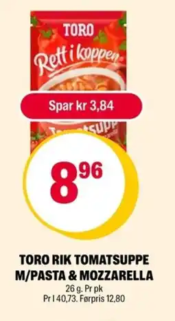 Coop Extra Toro rik tomatsuppe m/pasta & mozzarella tilbud