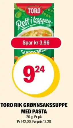 Coop Extra Toro rik grønnsakssuppe med pasta tilbud