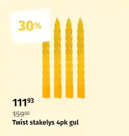 Nille Twist stakelys 4pk gul tilbud