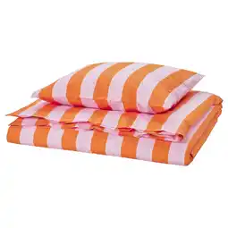 IKEA SlÅnhÖstmal Sengesett, 1 putevar, oransje/rosa/stripet, 150x200/50x60 cm tilbud