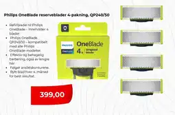 Clas Ohlson Philips OneBlade reserveblader 4-pakning, QP240/50 tilbud