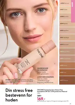 Oriflame THE ONE Everlasting Sync Stress-Free Foundation SPF 20 + UVA protection Natural tilbud