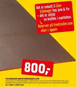 jem & fix TILHENGER RENOVERINGSPLATE tilbud