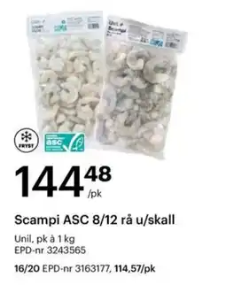 Storcash Scampi ASC 8/12 rå u/skall tilbud