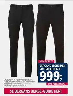 Sport 1 BERGANS BREHEIMEN SOFTSHELLBUKSE tilbud