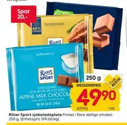 Rusta Ritter Sport sjokoladeplate, Medlemspris tilbud
