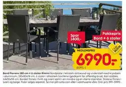 Rusta Bord Florens 184–242 cm + 6 stolar Rimini., Medlemspris tilbud