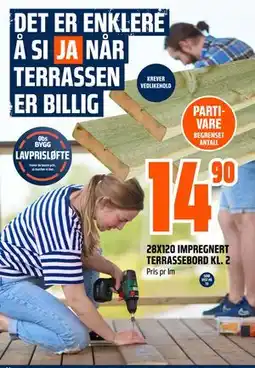 Obs Bygg 28X120 IMPREGNERT TERRASSEBORD KL. 2 tilbud