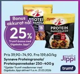Gigaboks Synnøve Proteingranola/ Proteinpannekaker 250–400 g tilbud