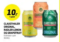 Bunnpris CLAUSTHALER ORIGINAL, RADLER LEMON OG GRAPEFRUIT tilbud