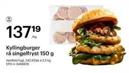 Storcash Kyllingburger rå singelfryst tilbud
