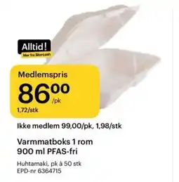 Storcash Varmmatboks 1 rom PFAS-fri tilbud