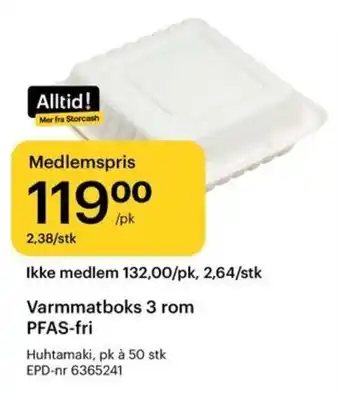 Storcash Varmmatboks 3 rom PFAS-fri tilbud